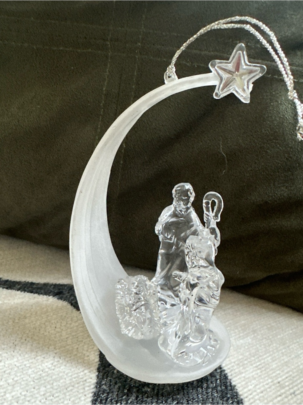 Nativity Frosted Moon Ornament Kurt Adler Vtg Translucent Clear Christmas 5 inch